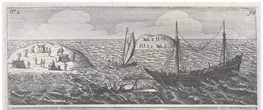 Obraz znázorňující ztroskotání lodi Batavia.