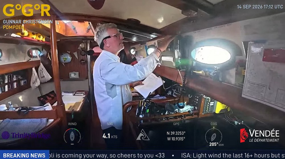 Gunnar Christensen v podpalubí jachty POMPOEN během Golden Globe Race 2026